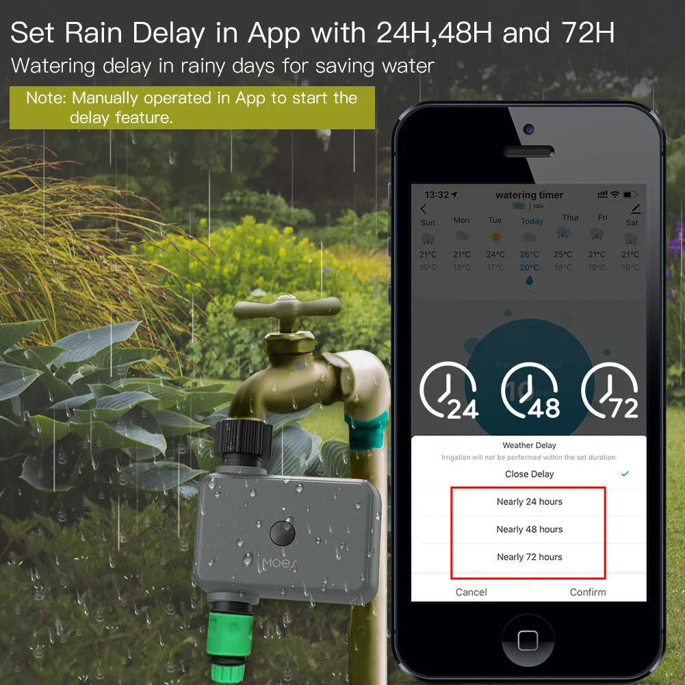 Bluetooth garden irrigation timer with smartphone app control for automated watering schedules