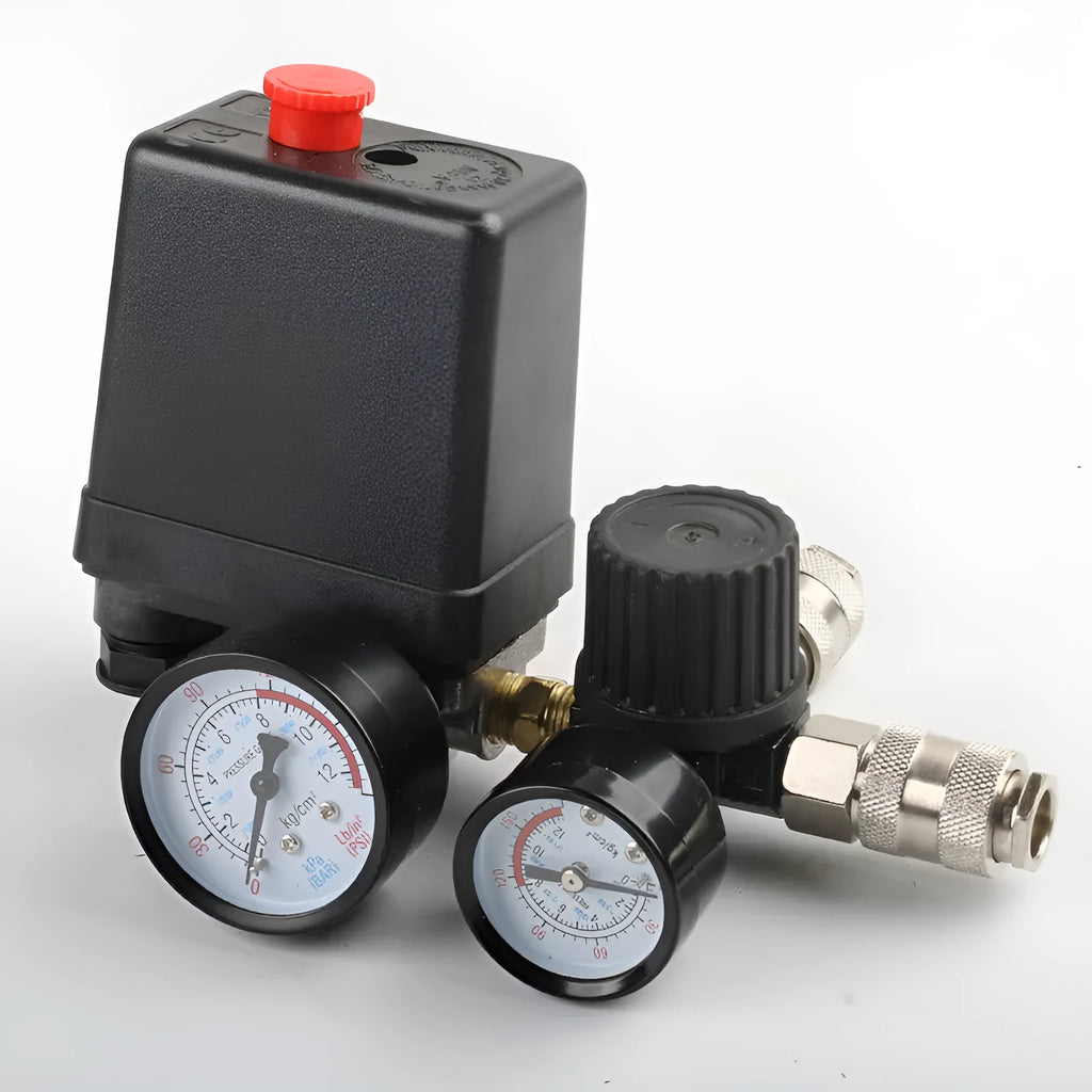 European style air compressor pressure regulating valve assembly with pressure range markings