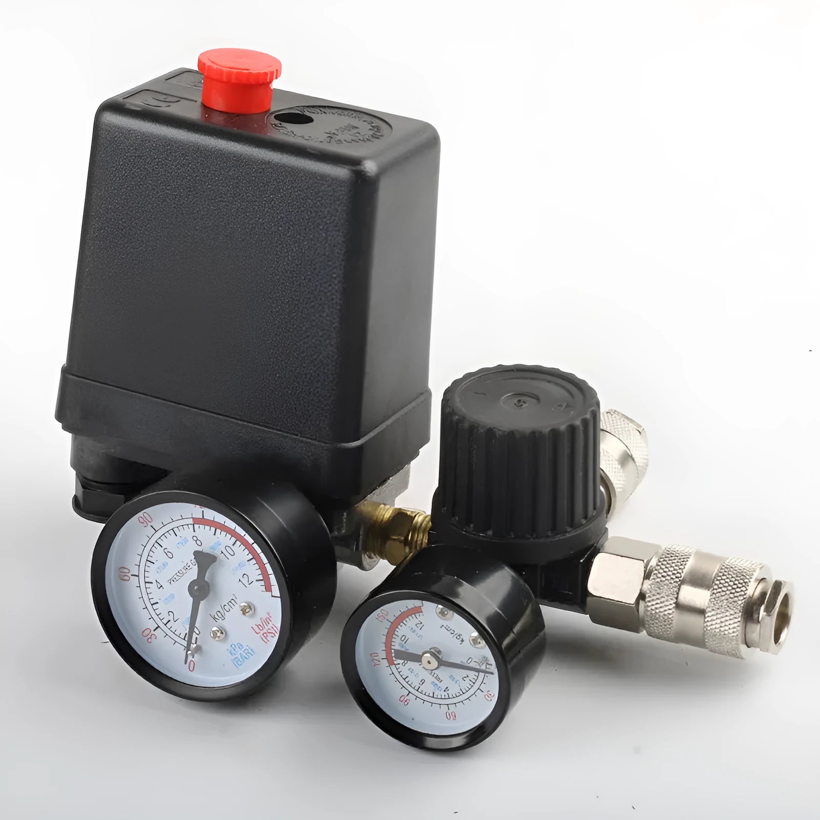 European style air compressor pressure regulating valve assembly with pressure range markings