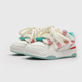 Casual thick bottom lace-up shoes in creamy white colour with round toe and flat heel design