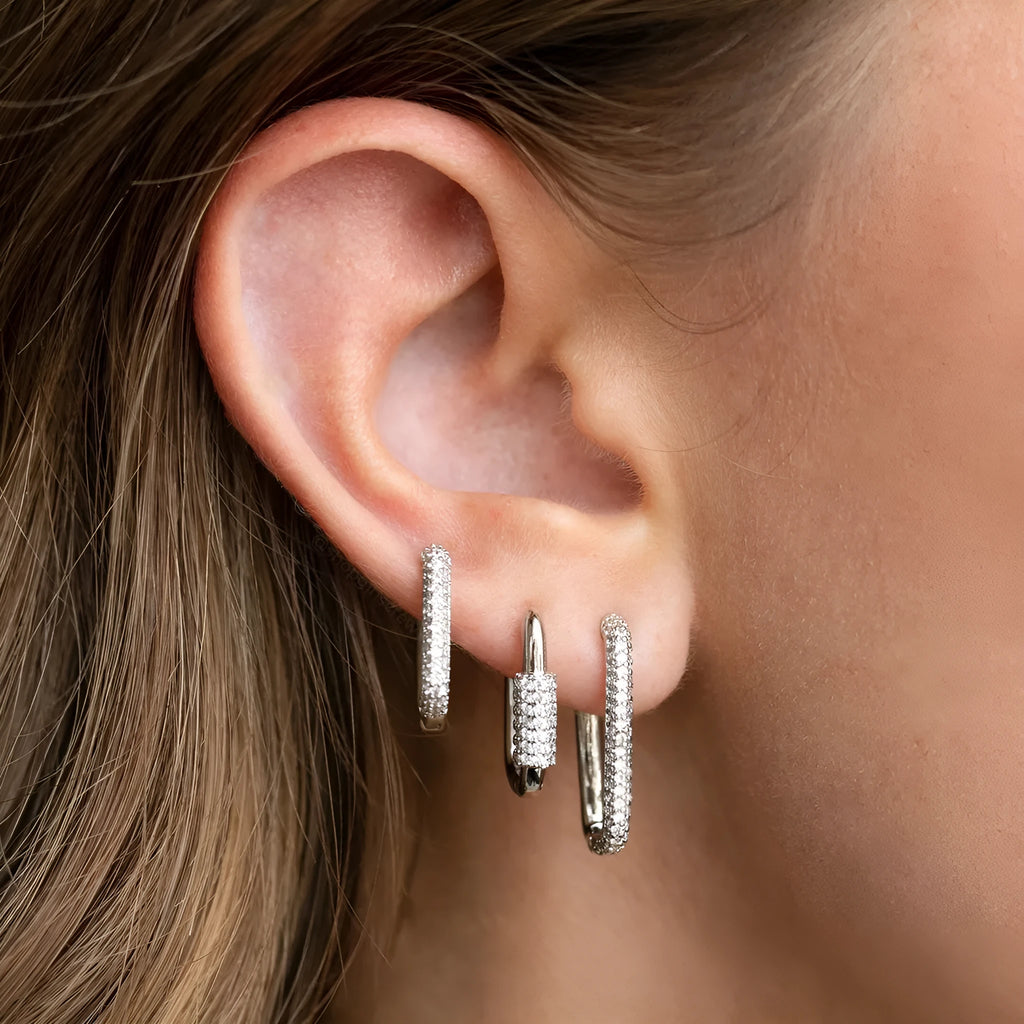 Geometric copper ear clip three-piece set with micro inlaid zircon stones in gold and white colour options