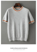 Men's pure wool short sleeve sweater round neck pullover in black, gray, white colours