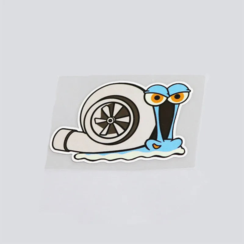 Cartoon snail reflective car sticker decal measuring 12 by 8 centimetres.