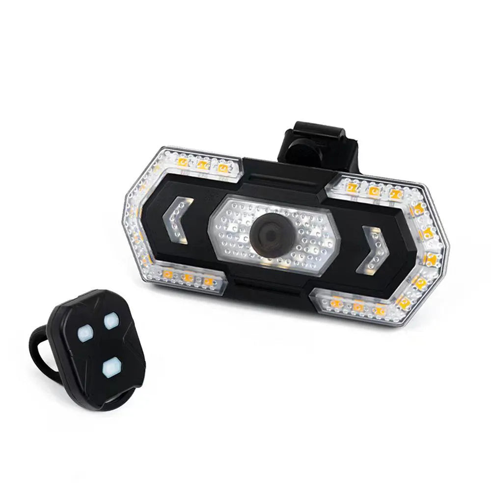Black wireless remote control taillight with USB charging port and waterproof construction