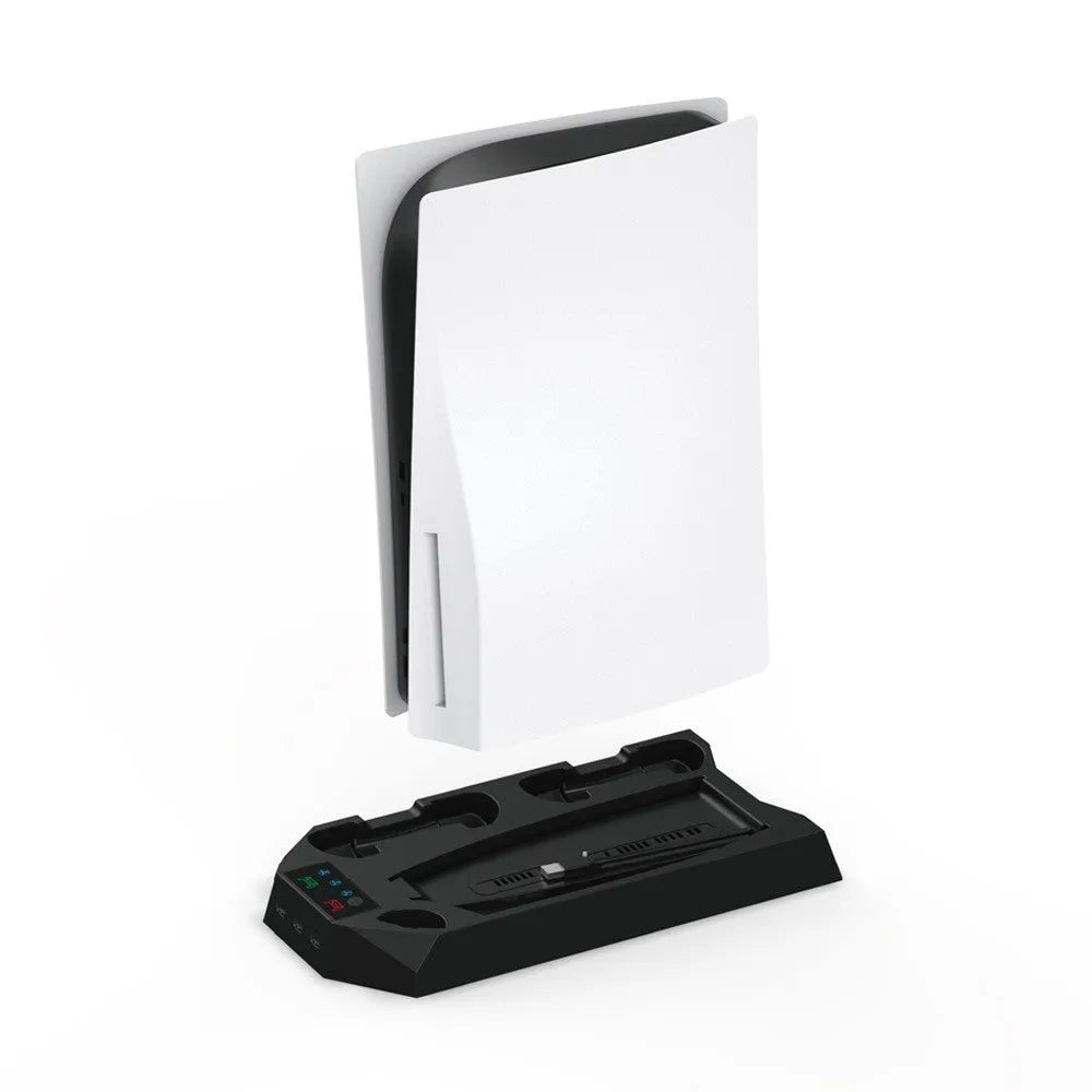 PS5 charging base radiator station in black or white with USB ports for controller charging and cooling functions