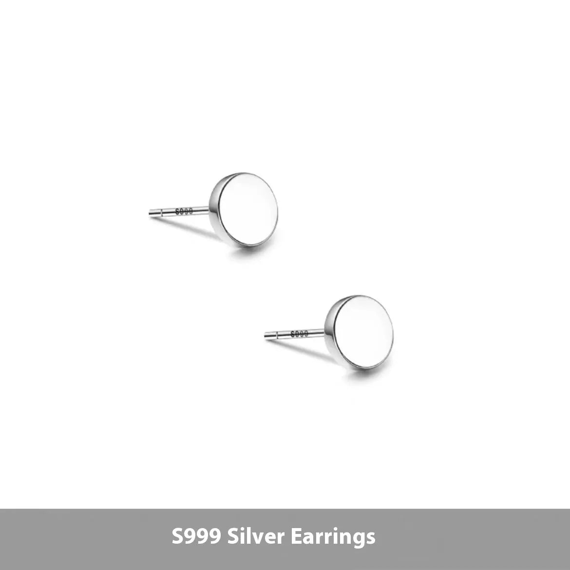 S999 sterling silver flat ear bone studs in silver and black colours, showing six size options from 3mm to 8mm diameter
