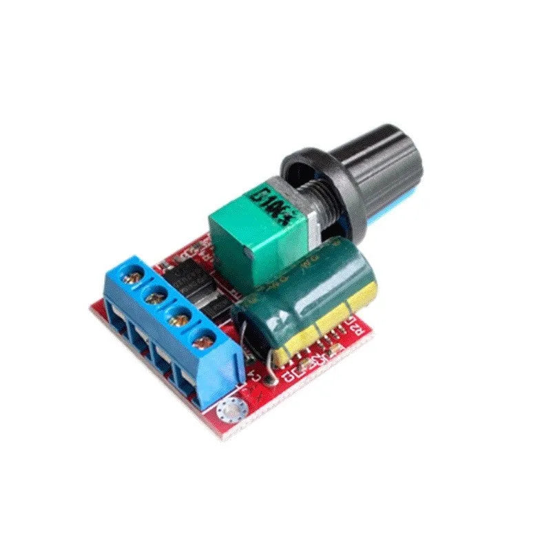 PWM DC motor speed controller measuring 30mm x 26mm x 14mm with adjustment knob
