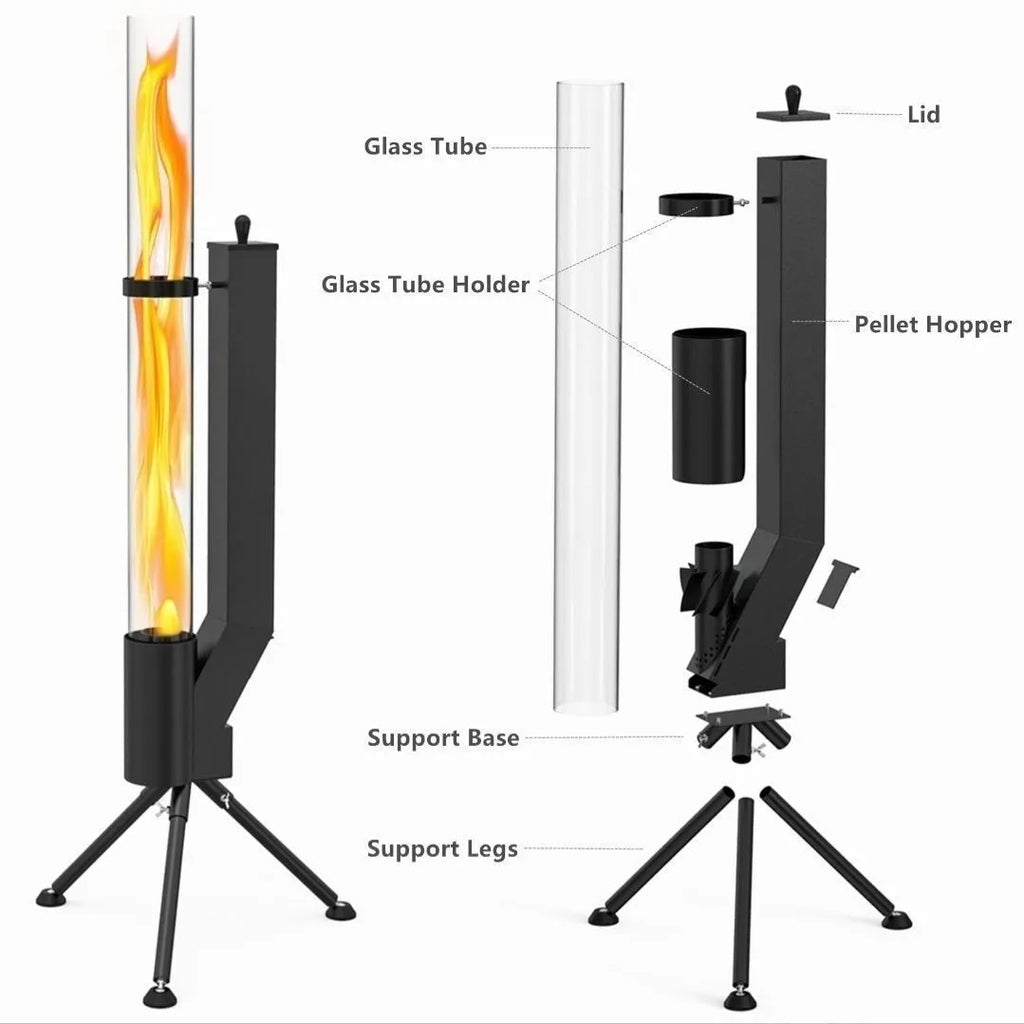 Vertical iron wood burning rocket furnace heating stove for courtyards