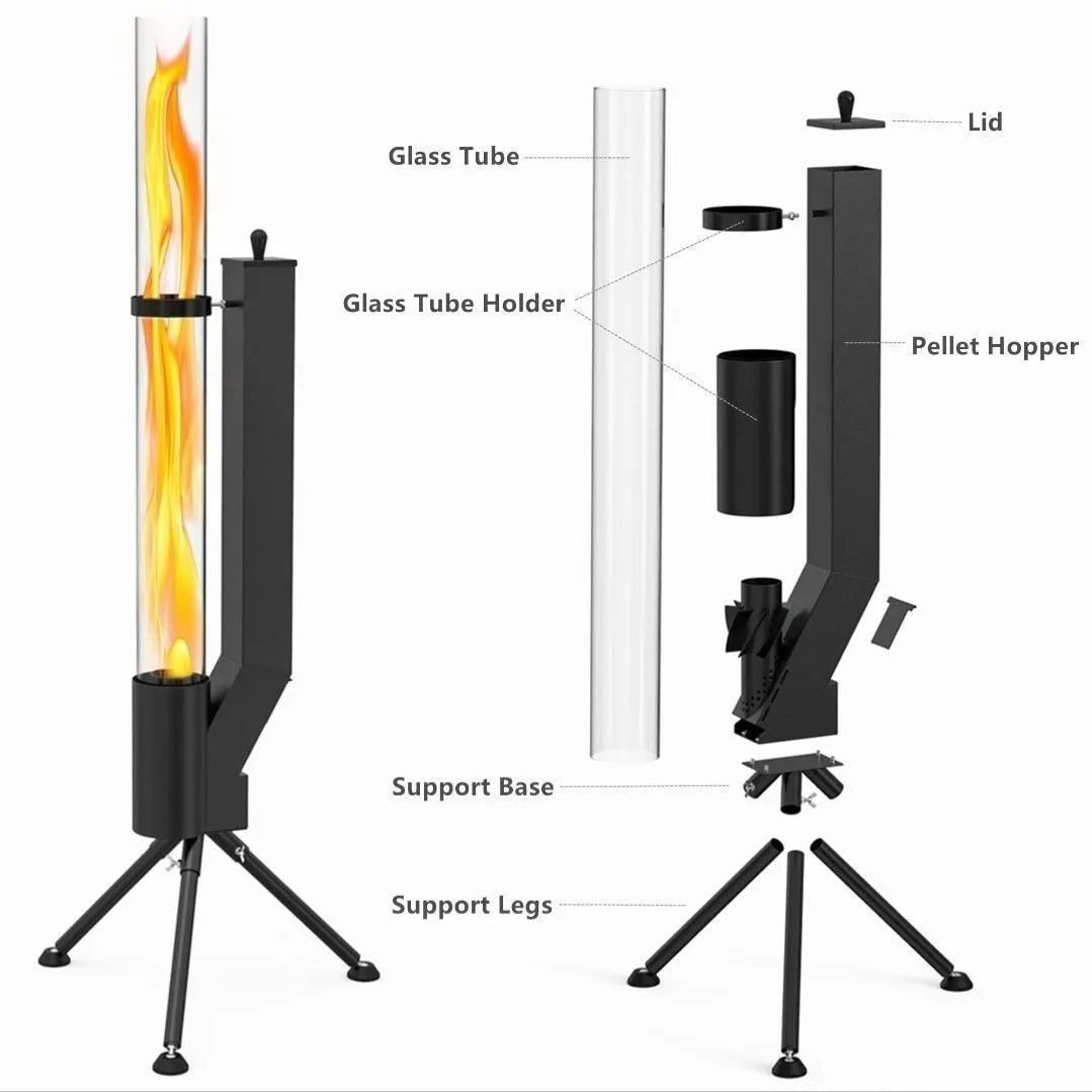 Vertical iron wood burning rocket furnace heating stove for courtyards