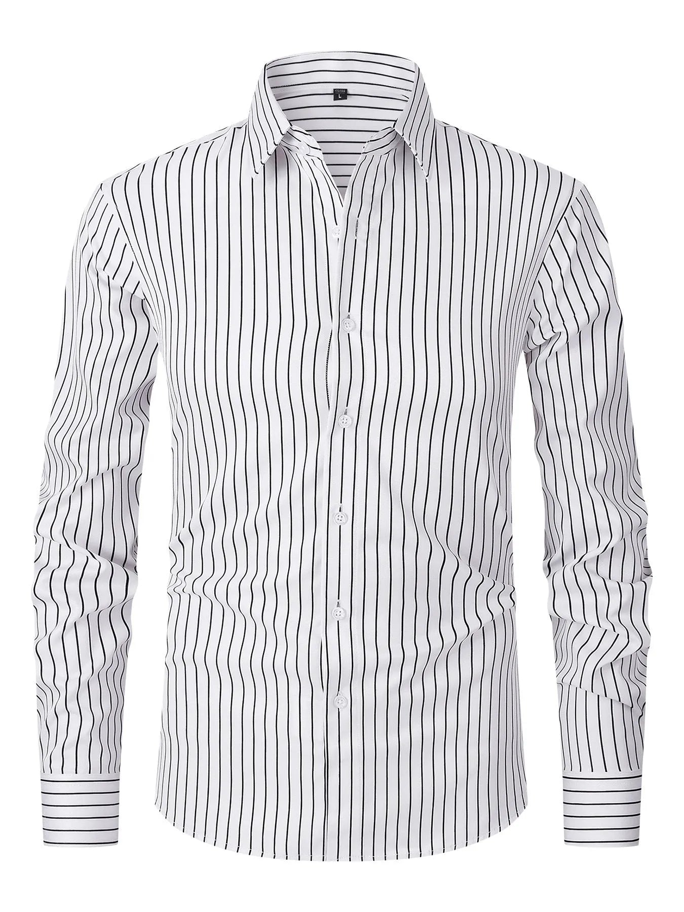 Men's striped long sleeve business shirt slim fit polyester blend fabric