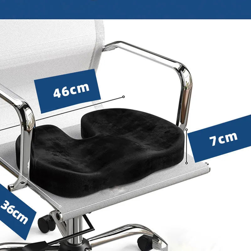 Black U-shaped memory foam office seat cushion on a chair