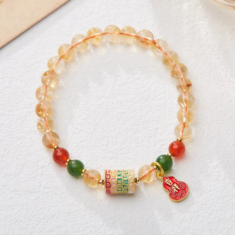 Hand-woven citrine five sutra bracelet with 6mm crystal beads
