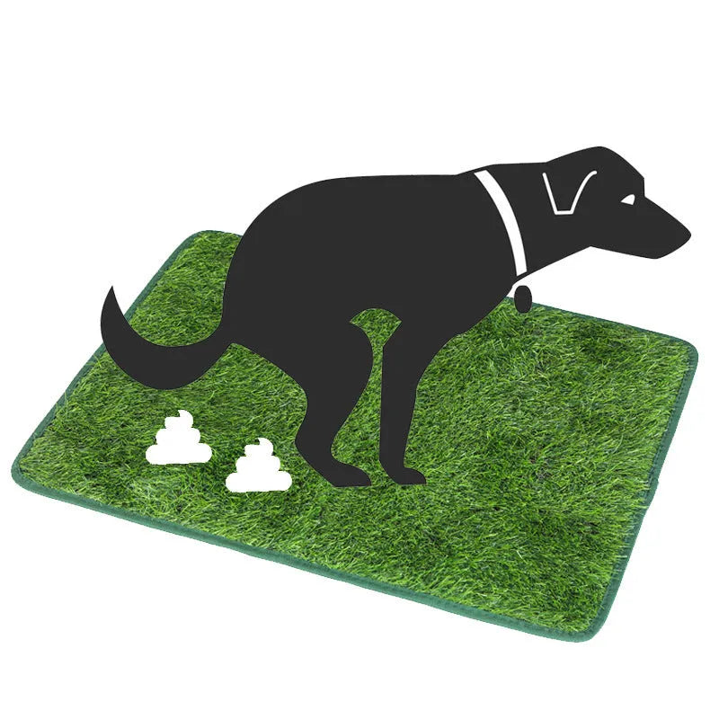 Artificial grass dog toilet training mat with plastic base in three sizes.