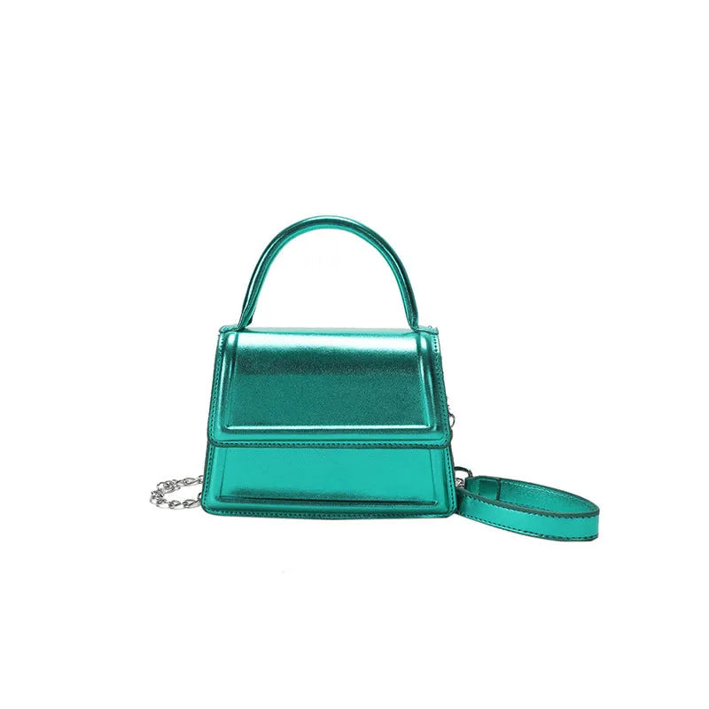 Retro square PU leather crossbody bag in six colours with visible sewing line details.