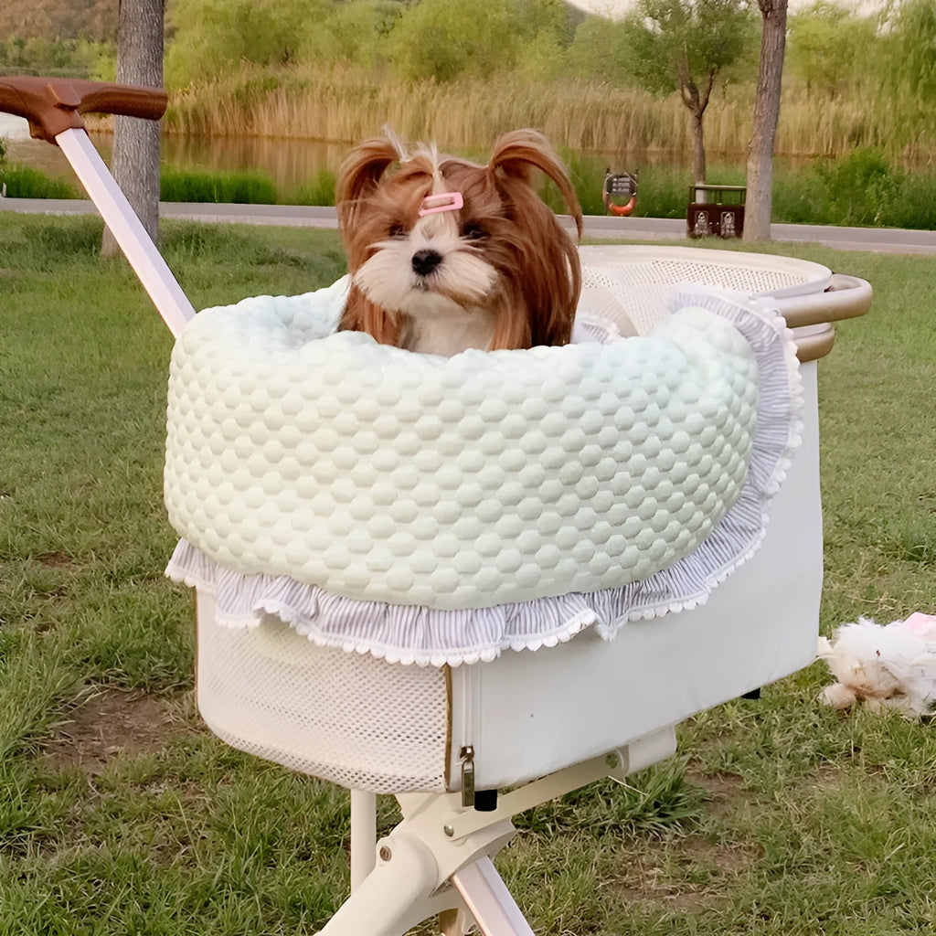 Pure cotton pet stroller three-piece set with towel, cushion and pillow in floral pattern