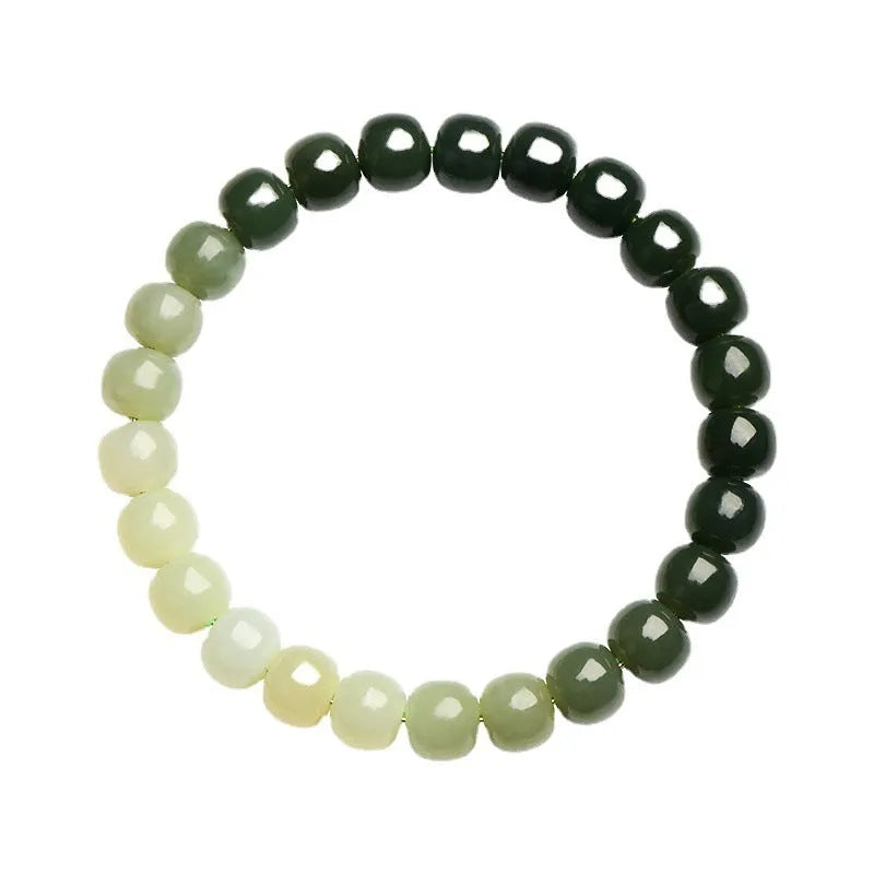 Natural Hetian jade water gradient bracelet with polished oval beads in unisex casual style
