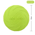 Soft rubber dog frisbee flying disc toy shown in blue, available in small, medium, and large sizes.