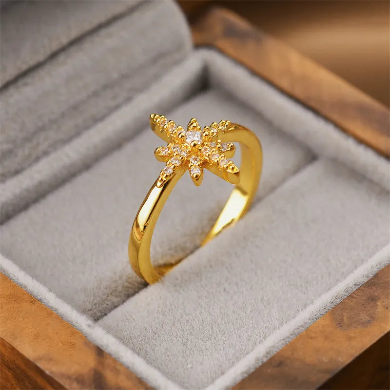 Korean fashion women's geometric open ring with electroplated gold finish on copper