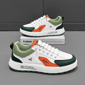 Men's casual shoes in artificial PU with round toe, available in white and orange, white and black, or white and brown colours