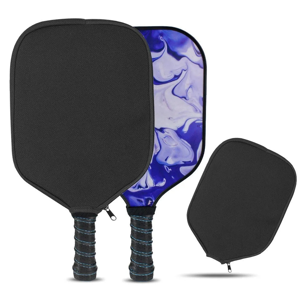 Black neoprene protective sleeve for a table tennis racket showing texture and fit