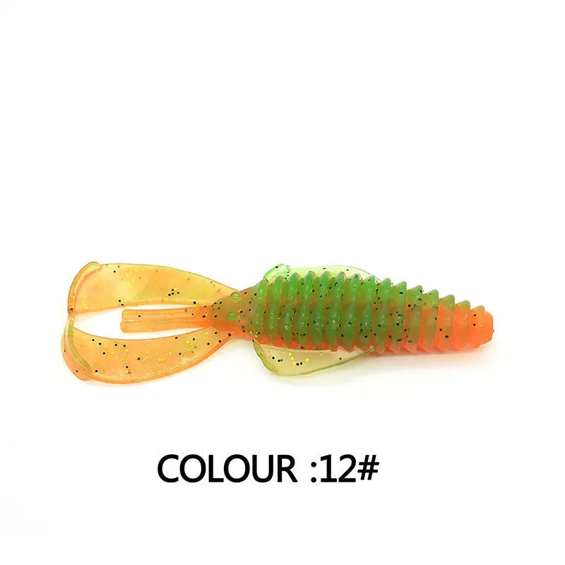 PVC soft plastic fishing lure in a selection of colours, shown in 8cm and 12cm sizes.