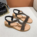 Women's patent leather beach sandals with rhinestones in black, gold and silver colours