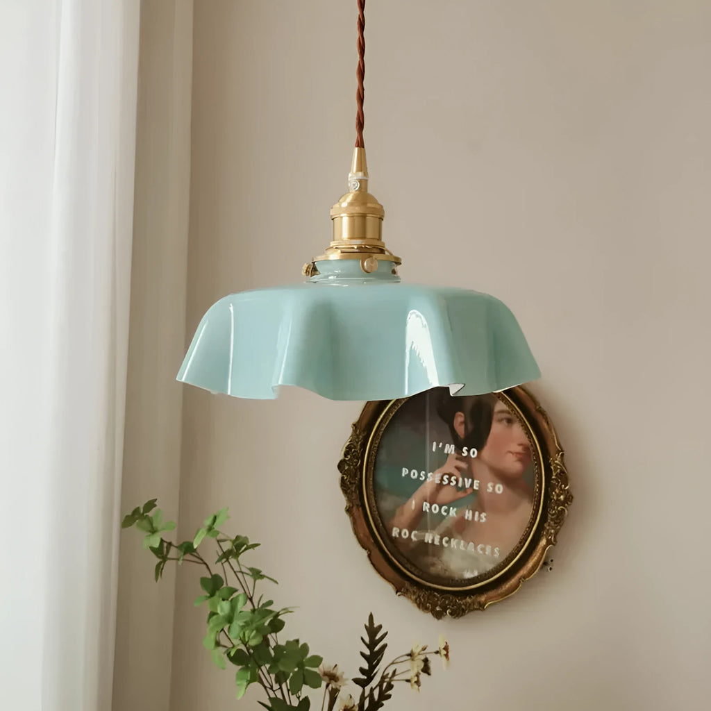 French style glass chandelier with medieval brass flower bud design and adjustable height