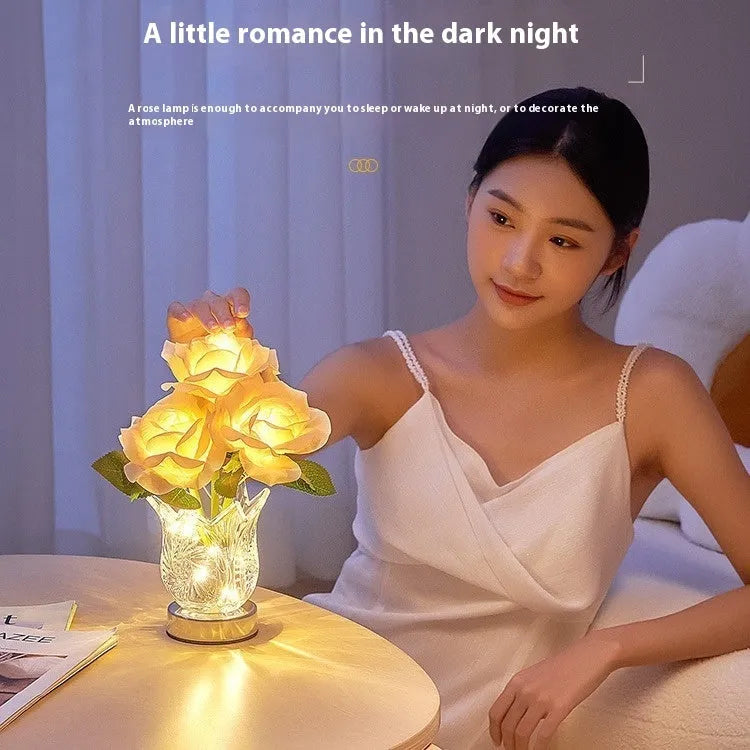 Crystal flowers decorative table lamp with touch control dimming and rechargeable battery