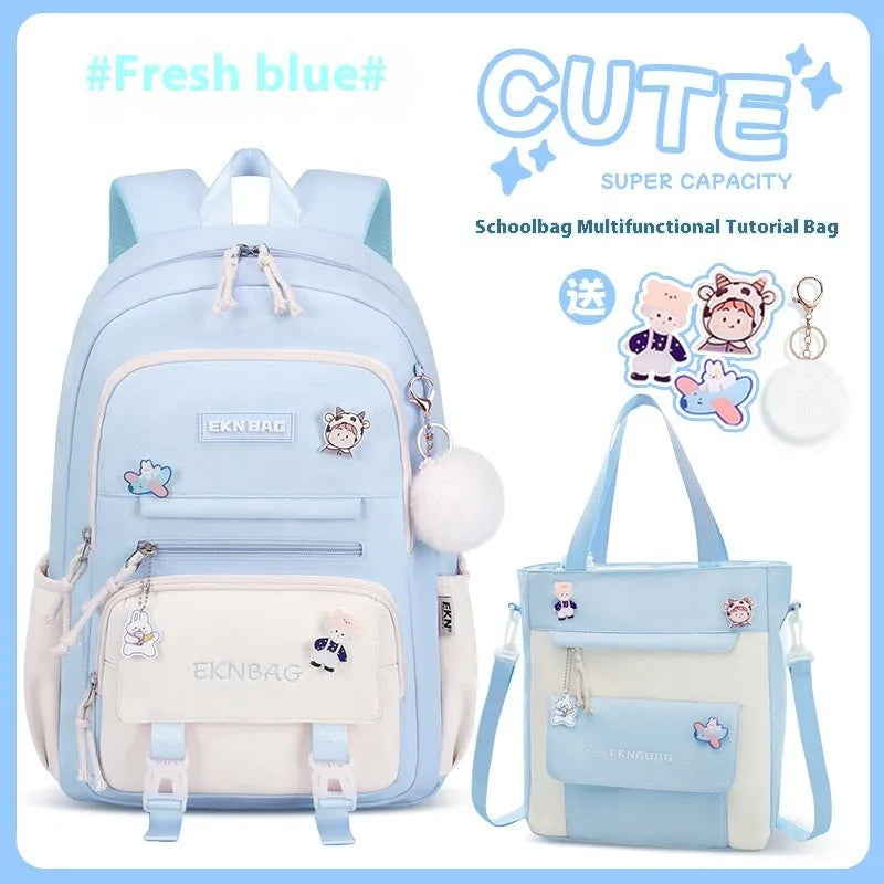 Girls' school backpack in Oxford cloth with curved shoulder straps and spine protection