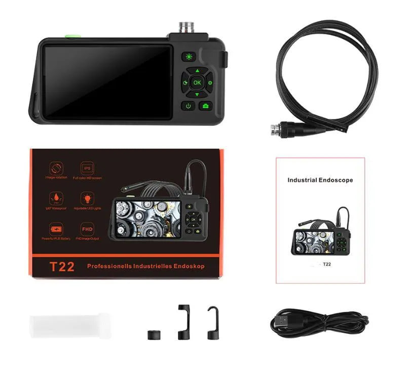 Handheld industrial endoscope with 4.5-inch screen and 1-metre cable for automotive pipeline inspections
