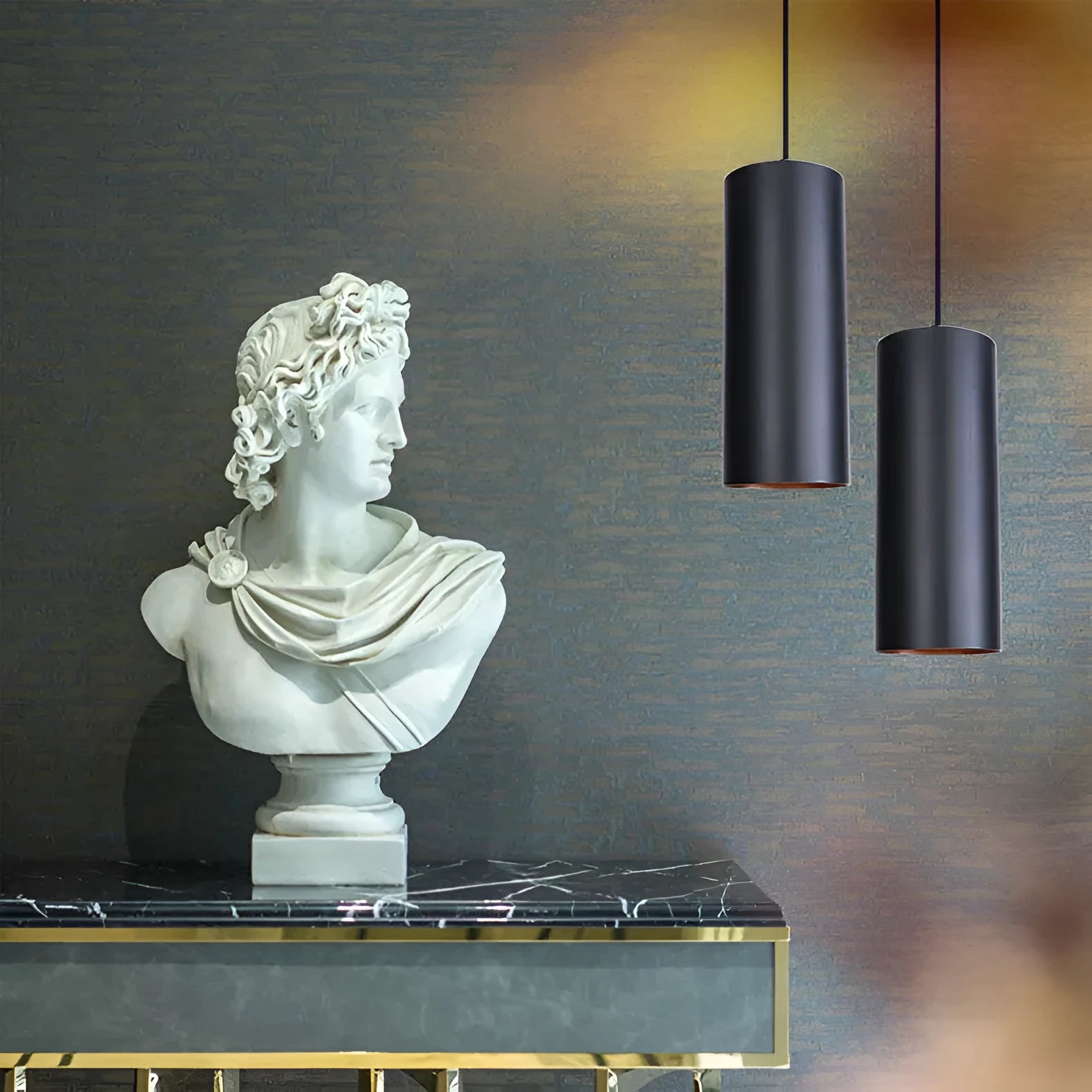 Iron retro art chandelier in matte black finish, shown in long and short variant options for ceiling mounting.