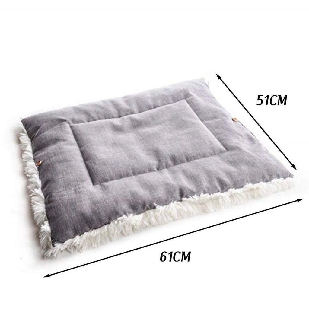 Grey and white plush pet blanket nest with non-slip black bottom for cats and dogs.
