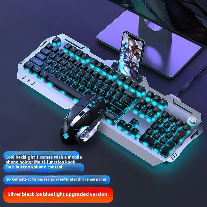 Aluminium mechanical-feel keyboard with control knob in silver black or metal grey colour with RGB lighting