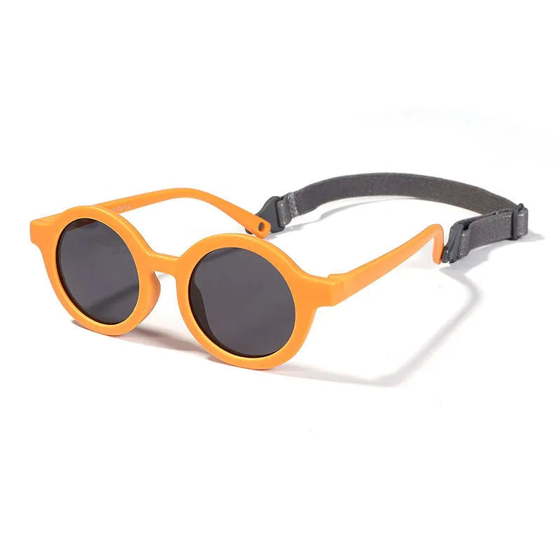 Children's silicone sunglasses with round frame and polarised lenses in multiple colours for 0-3 year olds