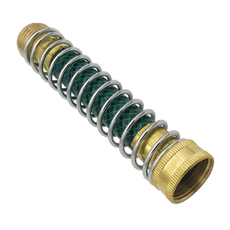 Brass garden hose connector with spiral spring, 15 cm long, with 3/4 inch threaded fittings