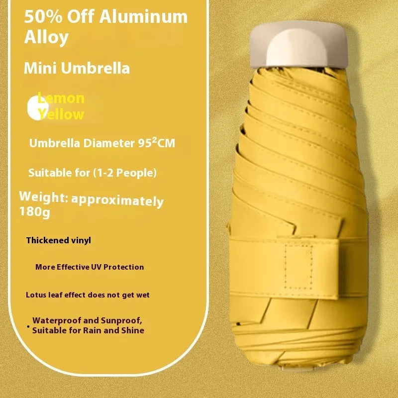 Five-fold manual umbrella with gradient vinyl sunshade showing six alloy bones in beige colour option