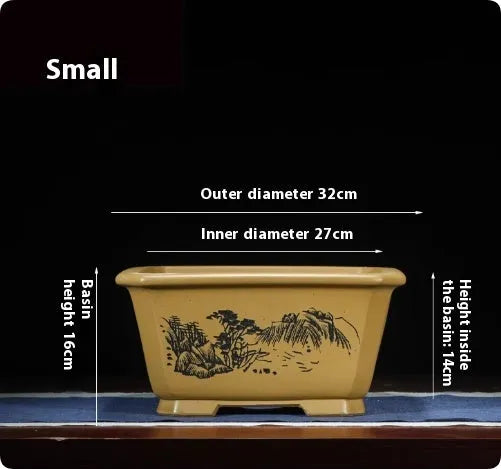 Large Chinese-style antique purple clay flower pot for indoor bonsai trees.