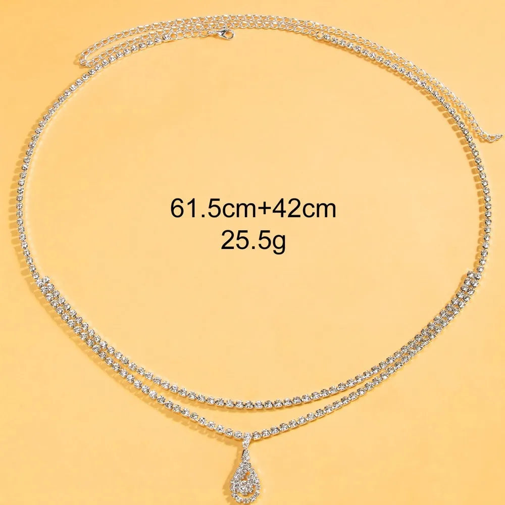 Gold or silver waist chain for women with water drop pendant and tassel detailing
