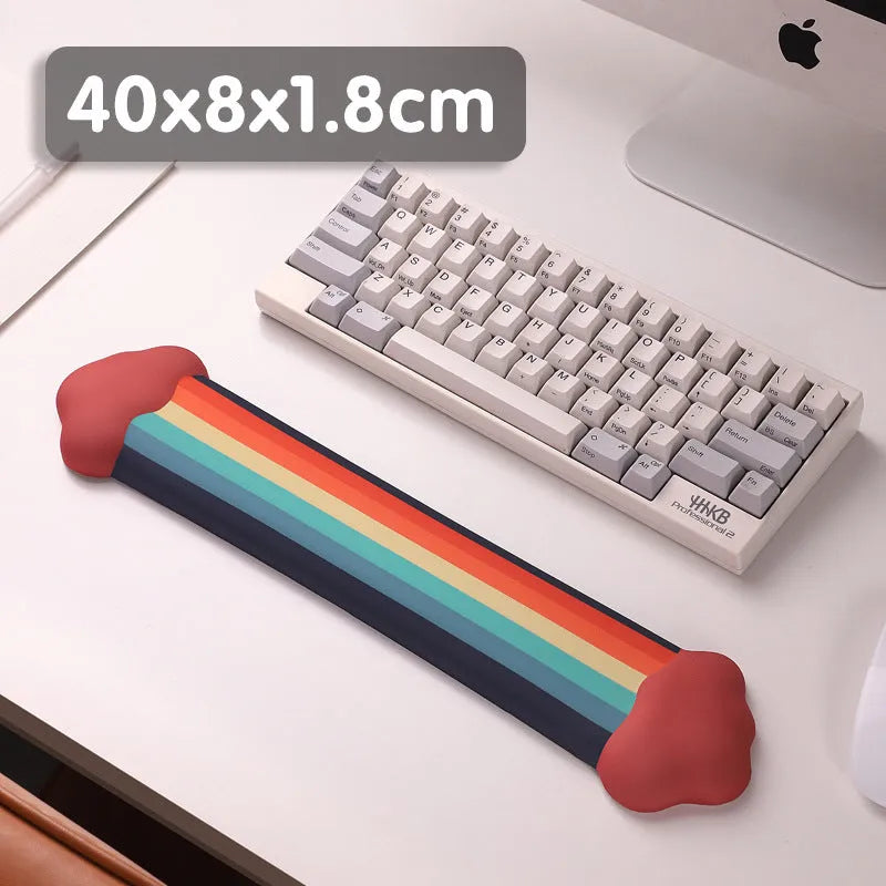 Silicone desk mat set with cloud-patterned wrist support and keyboard rest