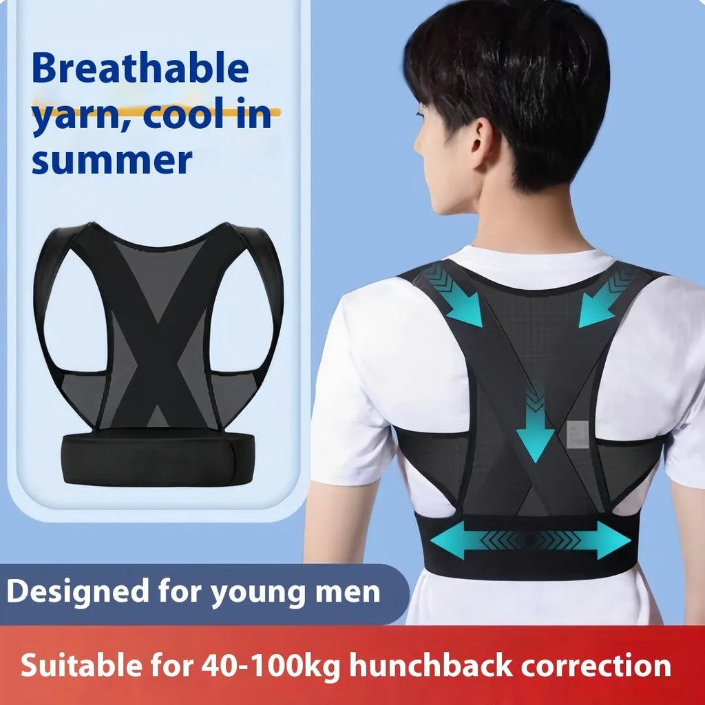 Men's beige O-shaped posture correction belt with one-pull lift mechanism on a mannequin torso