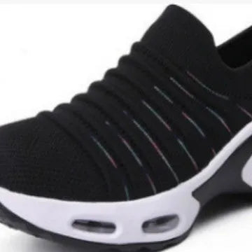 Plus size fly-knit socks shoes in multiple colours with stretch mesh upper and low heel