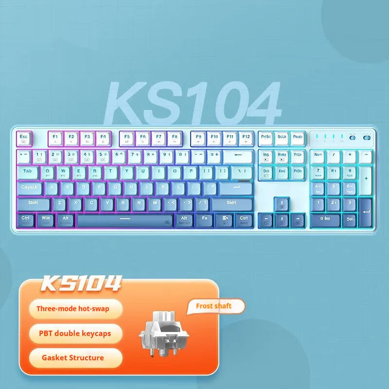 Red Dragon 104-key mechanical keyboard with RGB lighting and three connection modes