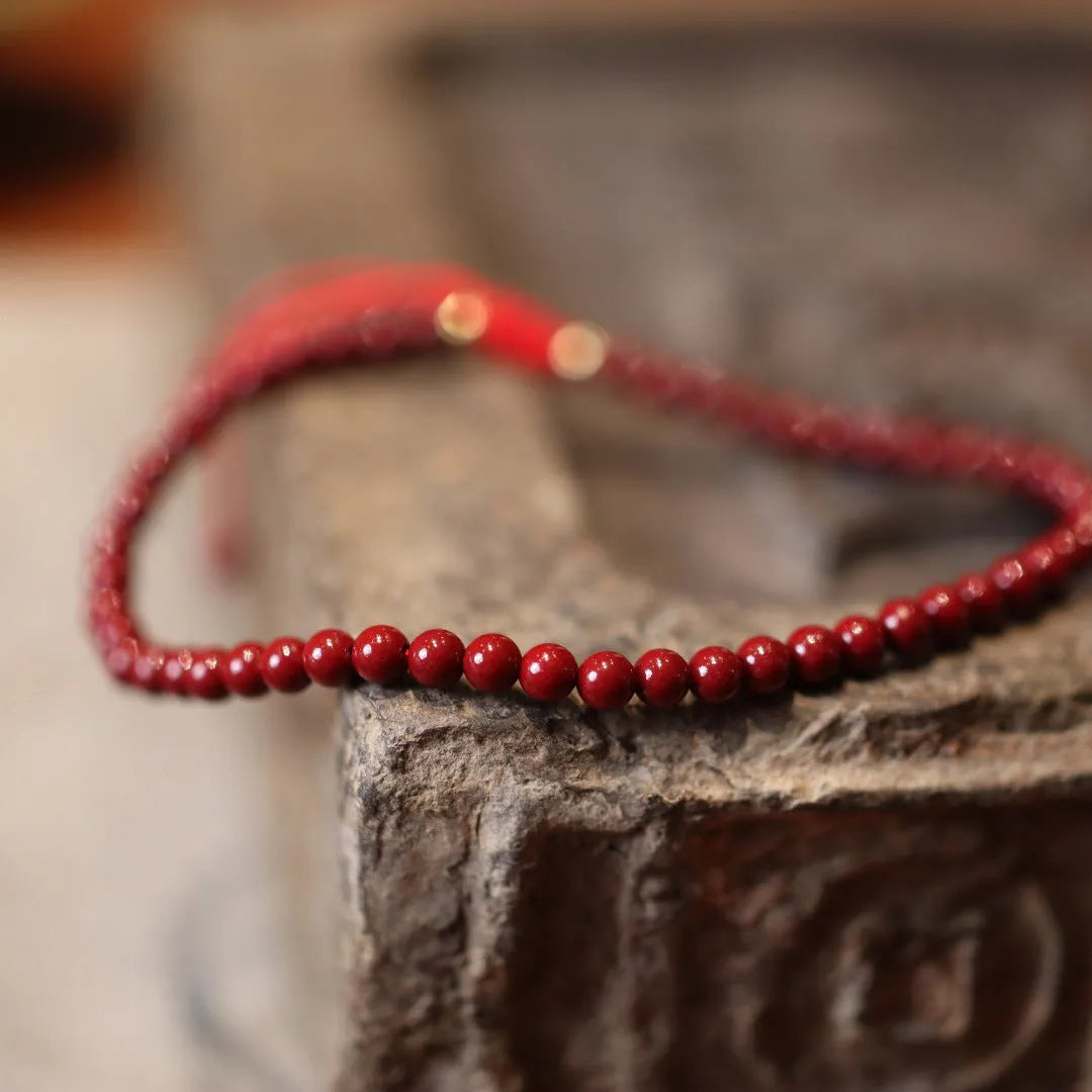 Purple gold sand design cinnabar bracelet with auspicious Chinese patterns and geometric shape