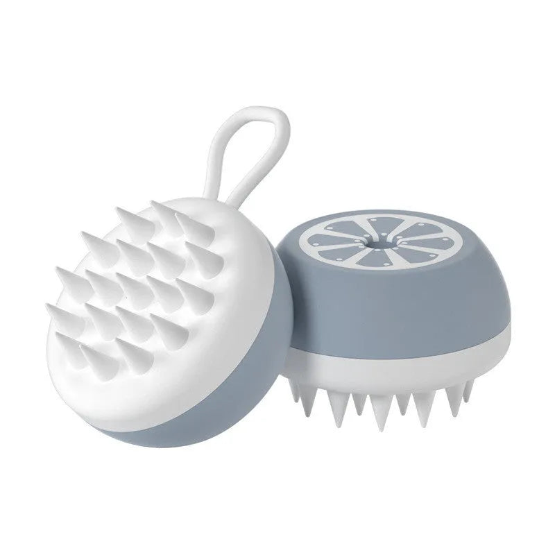 Yellow silicone pet grooming brush with massage comb design for dog and cat bath time