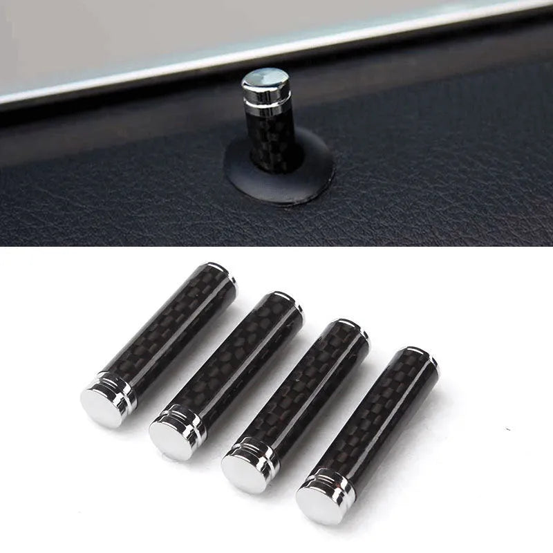 Set of four carbon fibre and metal car door lift handle covers for direct replacement installation.