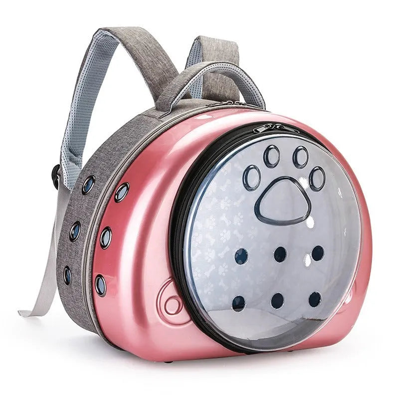 Transparent space capsule cat carrier bag in PC canvas, shown in Rose Gold, Luxury Silver, and Champagne Gold colour variants.