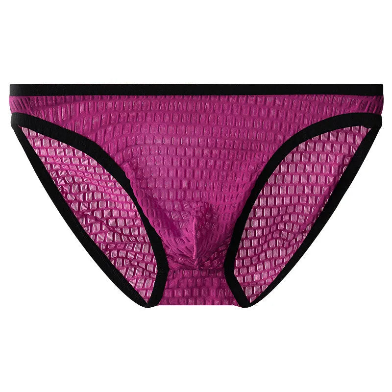 Men's low waist transparent lace underwear shorts in black, green, light purple, rose red, or white