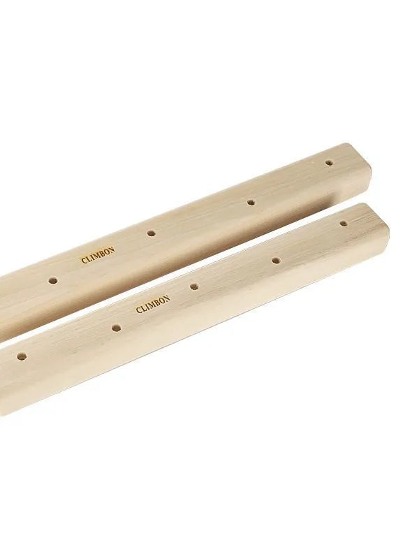 Three wooden grip training finger boards in different sizes for pull-up and climbing strength workouts