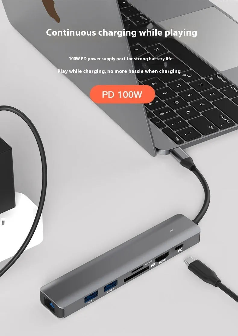 LQT-LH07 7-in-1 USB C hub with SD and TF card reader slots for laptop connectivity.