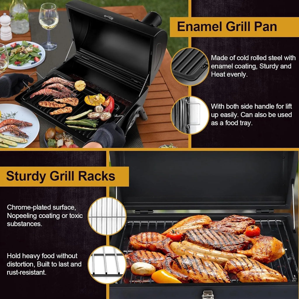 Small folding desktop charcoal barbecue grill smoking device